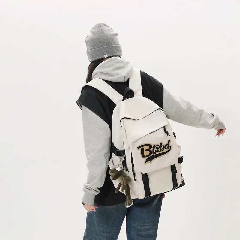 BAODIDAISHU Nylon Fabric Backpack Medium Size Unisex White/Gray/Black/Red-2