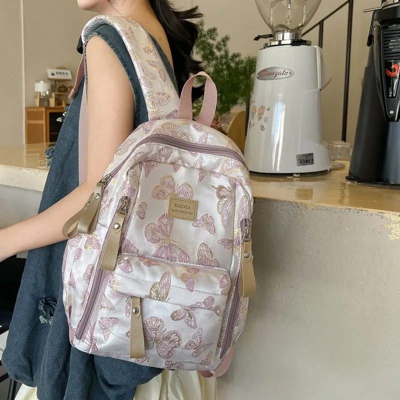 BAODIDAISHU Composite Cloth Backpack Small Backpack Medium Size Women's Light Blue/Black/Pink/Silver-11