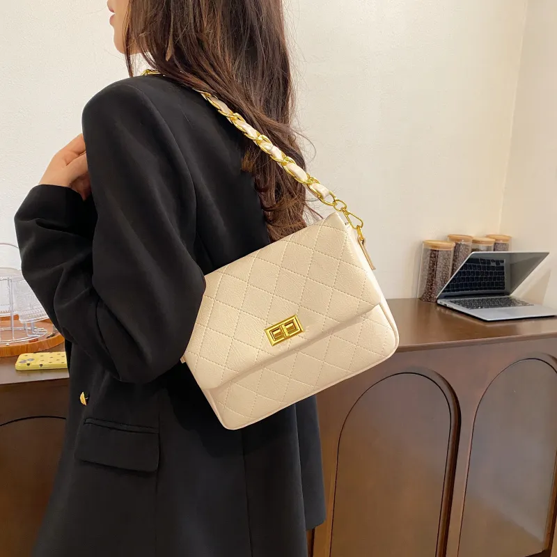 BAODIDAISHU PU Underarm Portable Crossbody Bag, Shoulder Bag Medium Size Women's Ecru/Black/Dark Brown-7