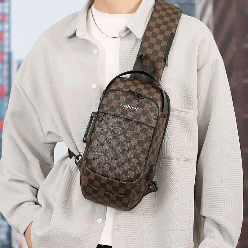 BAODIDAISHU Pu Cell Phone Pouch Shoulder Bag Crossbody Bag Sling Bag Regular Men's Gray Black Plaid Brown Black Plaid-13
