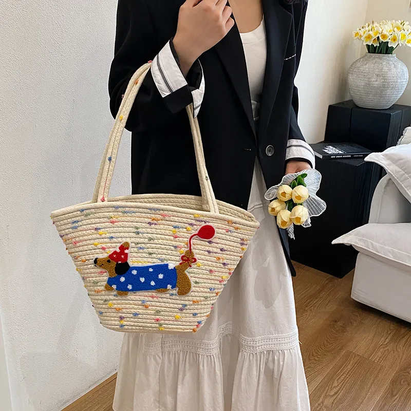 BAODIDAISHU Knit Basket Bag Shoulder Bag Women's Brown/White-11