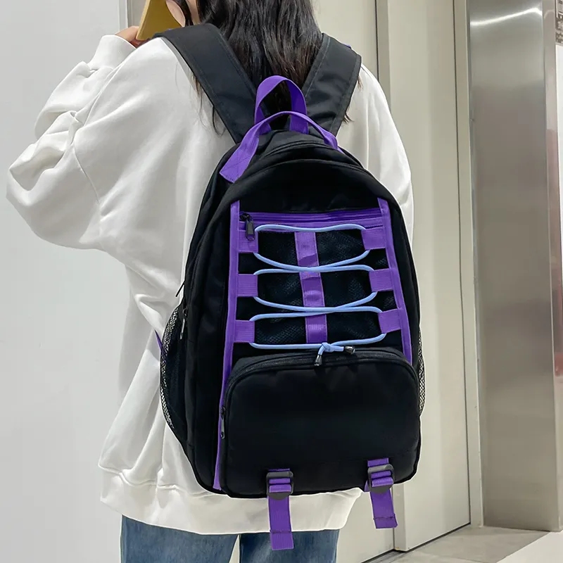 BAODIDAISHU Nylon Backpack Laptop Bag Regular Unisex Ecru/Gray/Black/Blue-12