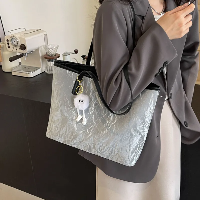 BAODIDAISHU PU Shoulder Bag Handbag Tote Medium Size Women's White Silver Black Pink-10