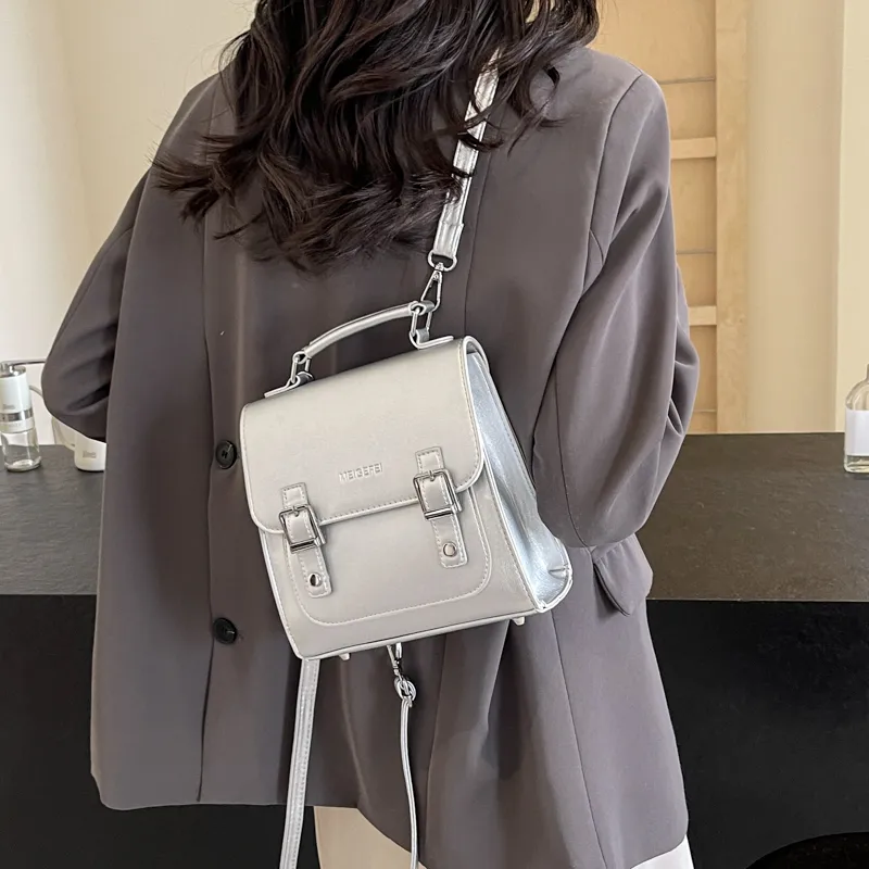BAODIDAISHU PU Crossbody Bag, Handbag, Backpack Regular Women's Ecru/Silver/Black/Pink-11