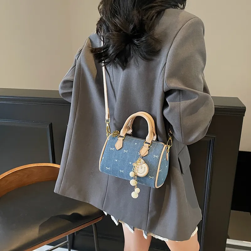 BAODIDAISHU Fabric Boston Bag, Shoulder Bag, Crossbody Bag, Handbag Women's Blue-3