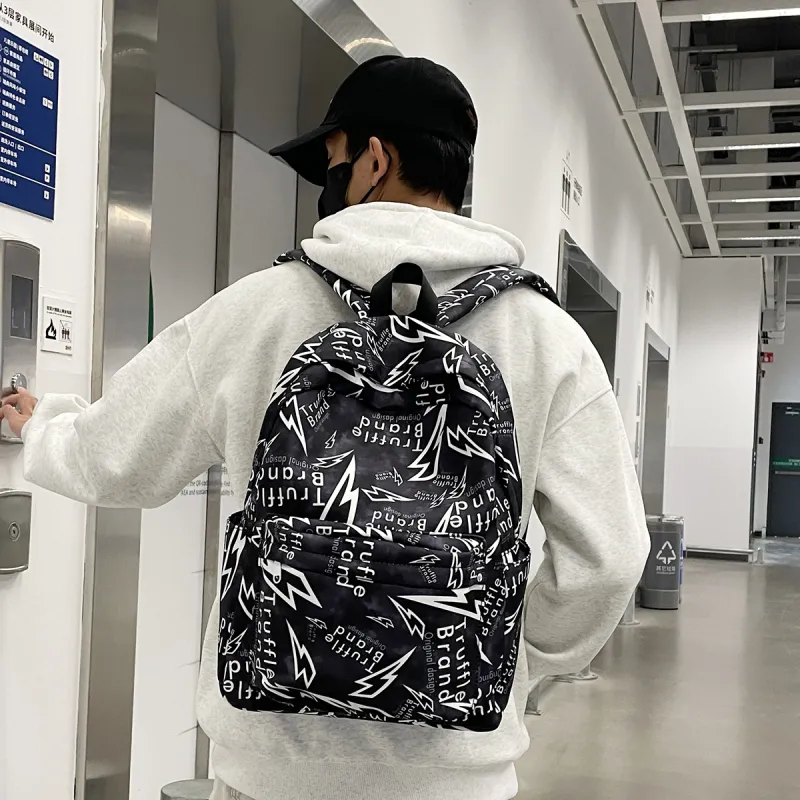 BAODIDAISHU Nylon Backpack Unisex White/Gray/Black-18