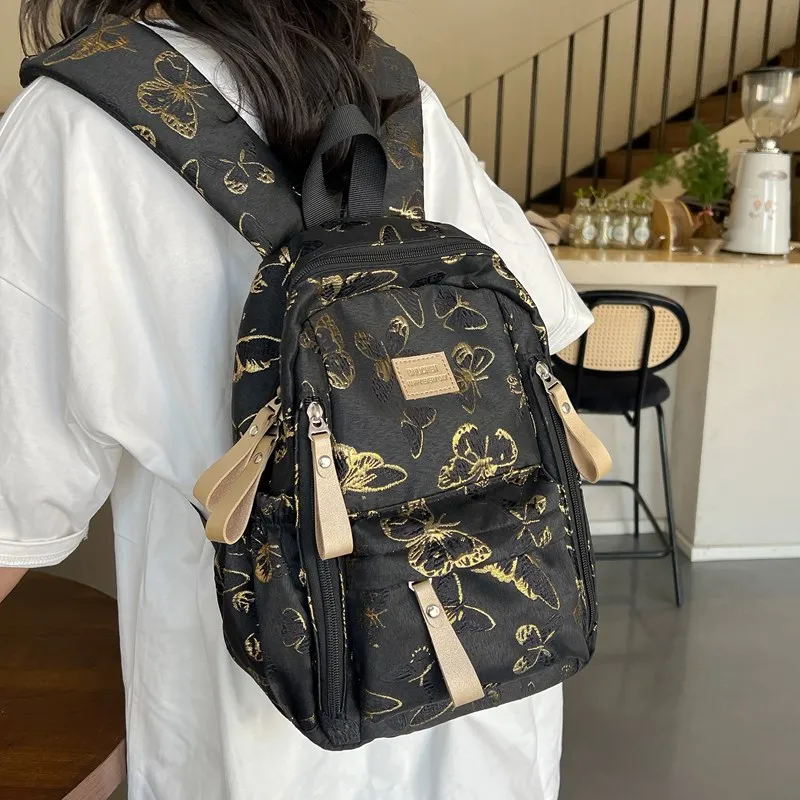 BAODIDAISHU Composite Cloth Backpack Small Backpack Medium Size Women's Light Blue/Black/Pink/Silver-7