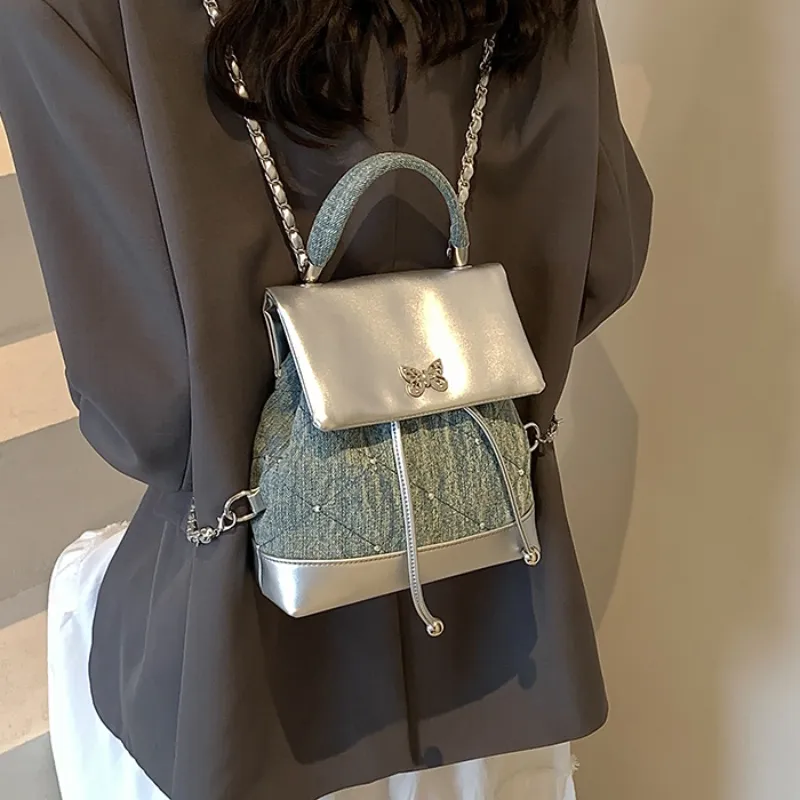 BAODIDAISHU PU Small Backpack Handbag Backpack Regular Women's Silver Green Pink-1