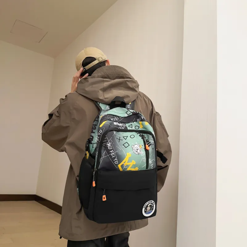 BAODIDAISHU Nylon Fabric Backpack Regular Men's Gray/Green/Blue-4