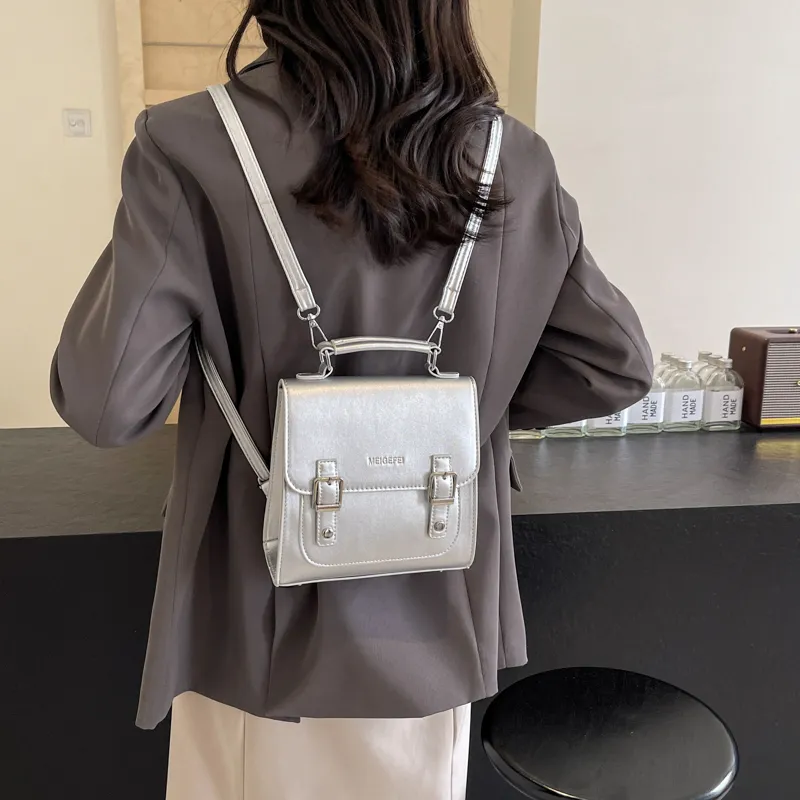 BAODIDAISHU PU Crossbody Bag, Handbag, Backpack Regular Women's Ecru/Silver/Black/Pink-10