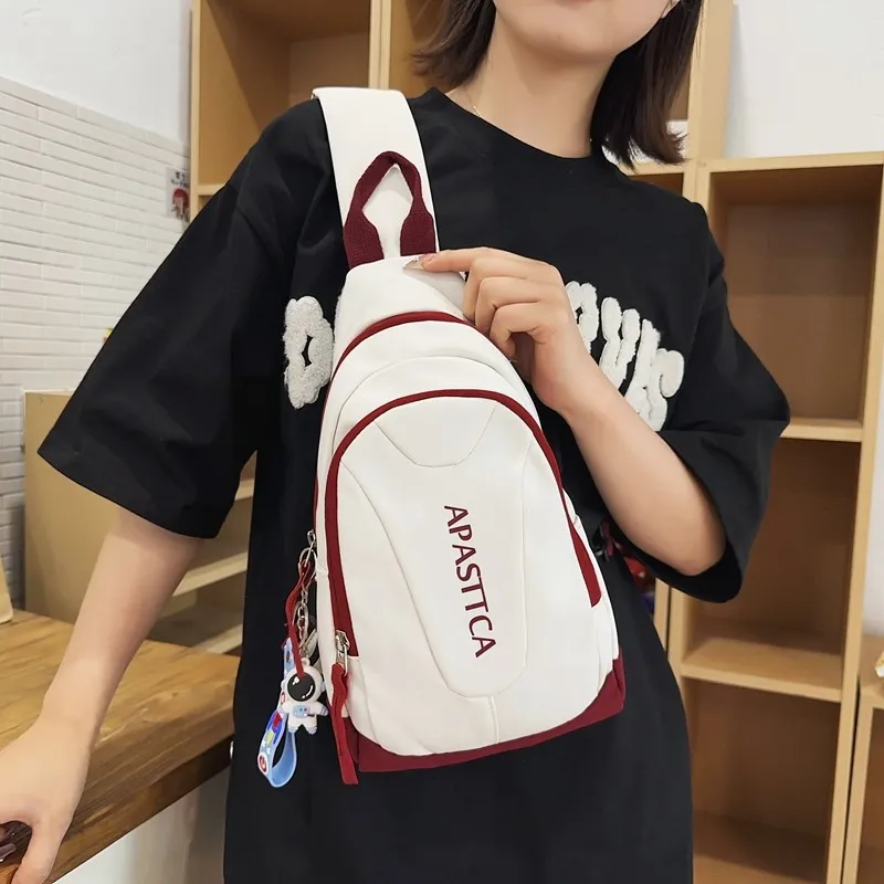 BAODIDAISHU Nylon Crossbody Bag, Backpack, Sling Bag Regular Unisex Light Gray/Black/Red/Green-5