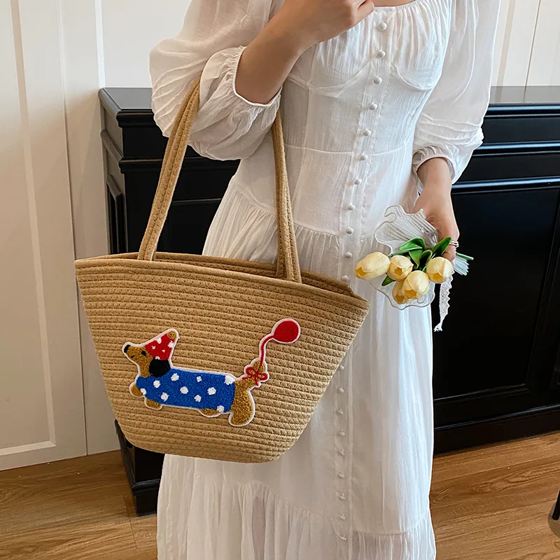 BAODIDAISHU Knit Basket Bag Shoulder Bag Women's Brown/White-1