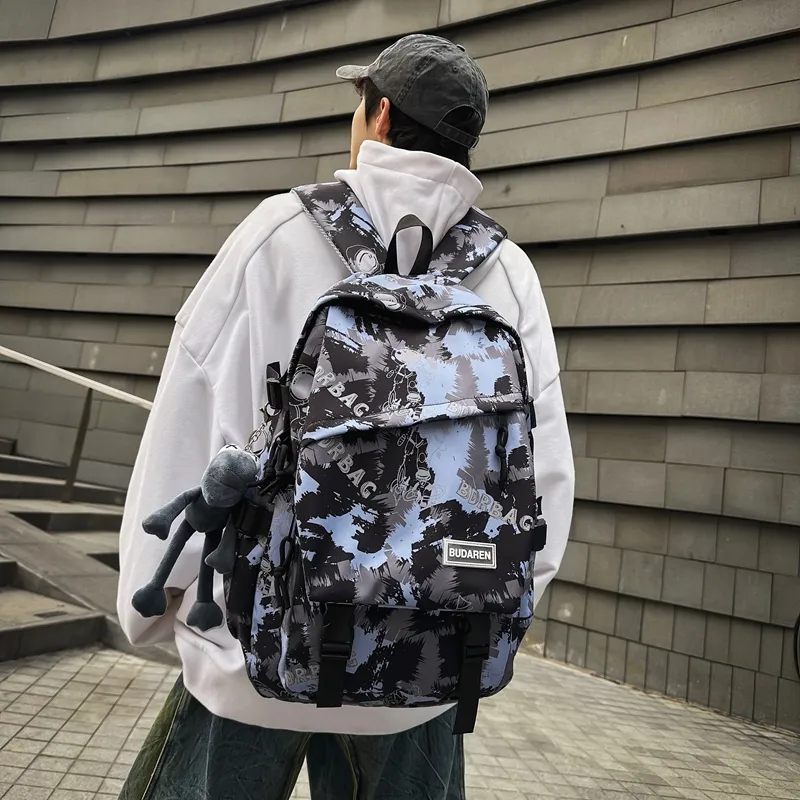 BAODIDAISHU Nylon Comfortable Bib & Brace Backpack Unisex Black/White/Blue-9