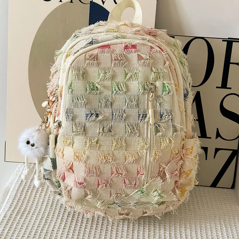 BAODIDAISHU Nylon Fabric Backpack Regular Unisex Large Plaid/Stars/Small Plaid-2