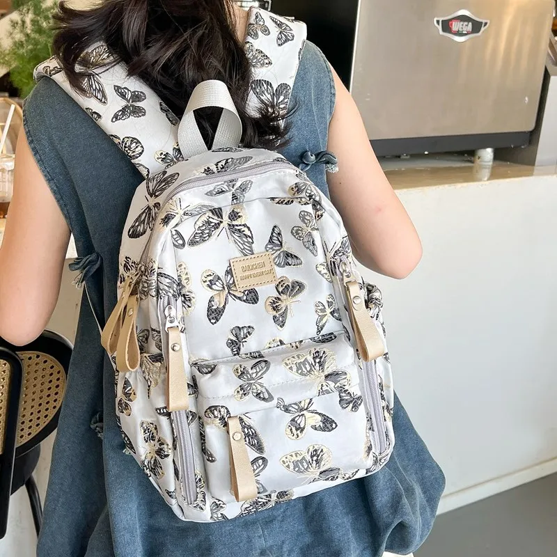 BAODIDAISHU Composite Cloth Backpack Small Backpack Medium Size Women's Light Blue/Black/Pink/Silver-13