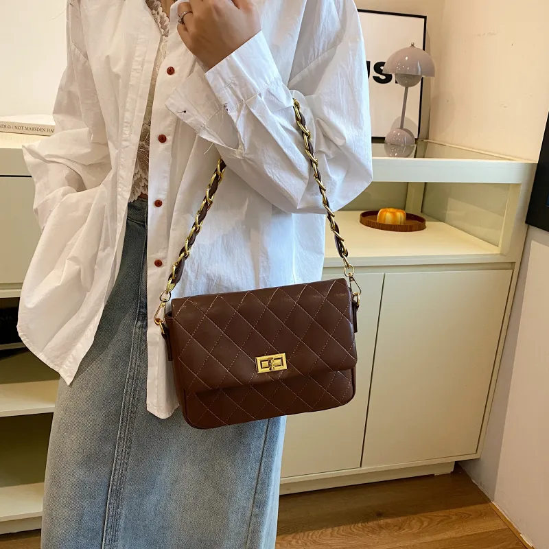 BAODIDAISHU PU Underarm Portable Crossbody Bag, Shoulder Bag Medium Size Women's Ecru/Black/Dark Brown-21