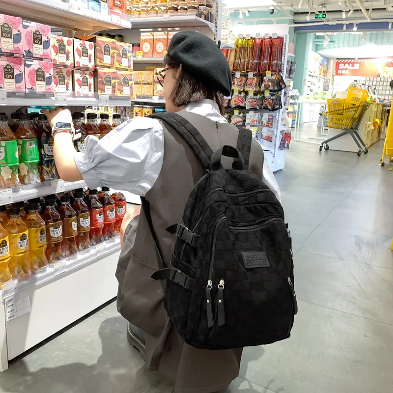 BAODIDAISHU Corduroy/Nylon Backpack Laptop Bag Backpack Women's Ecru/Black/Khaki/Blue-2