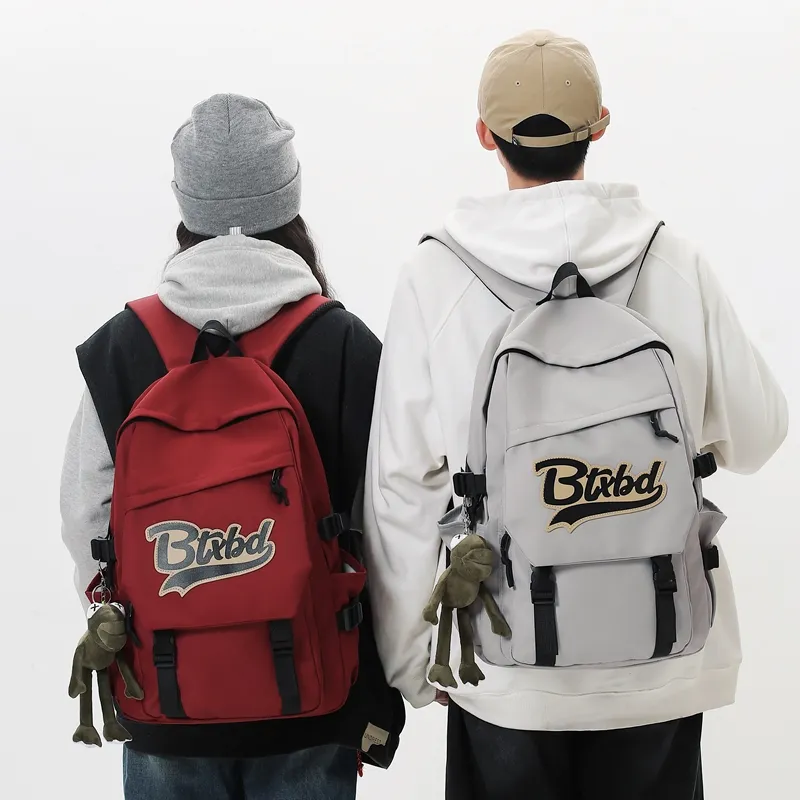 BAODIDAISHU Nylon Fabric Backpack Medium Size Unisex White/Gray/Black/Red-4