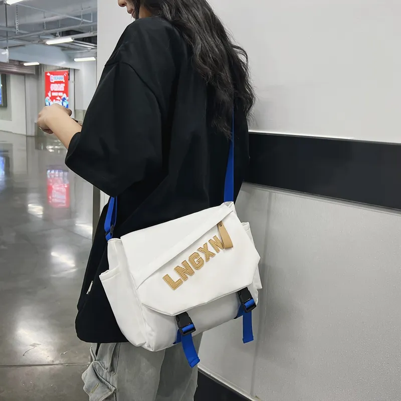 BAODIDAISHU Nylon Messenger Bag Crossbody Bags Regular Unisex White/Black/Blue-1