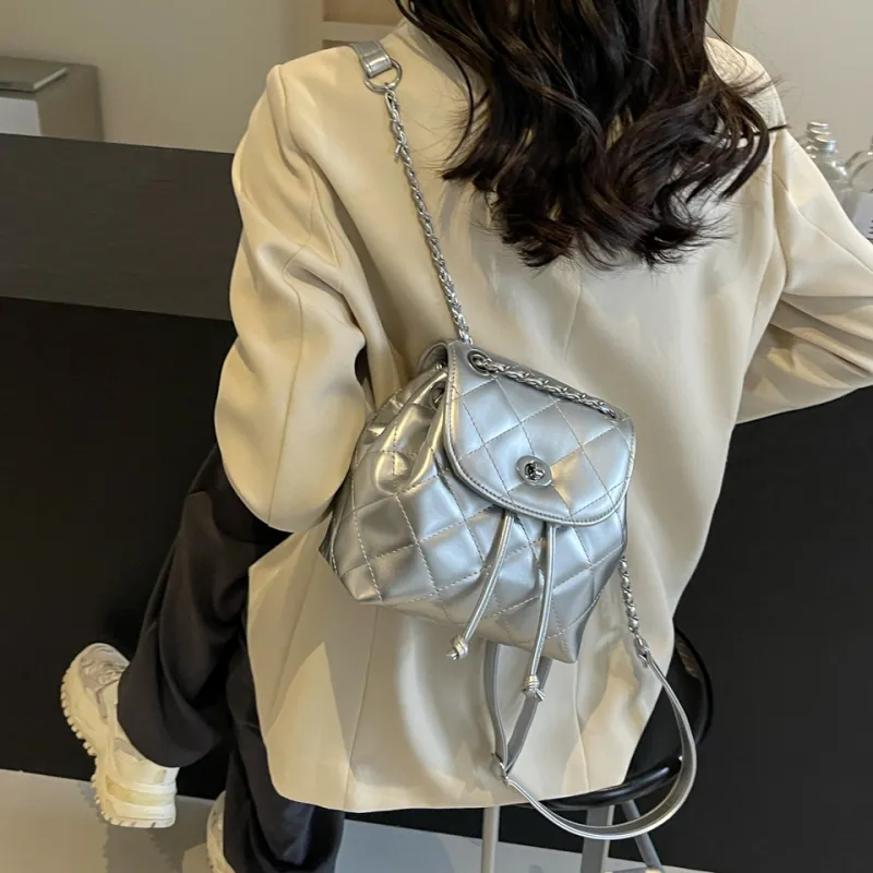BAODIDAISHU PU Backpack Regular Women's White Silver Black Blue-6