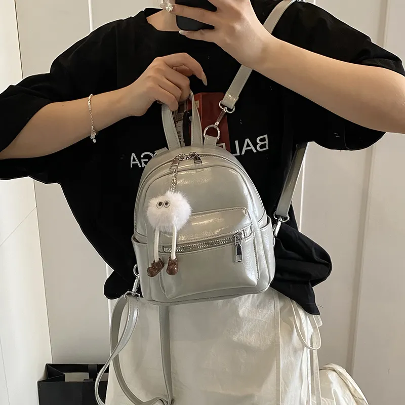 BAODIDAISHU PU Small Backpack Women's White/Light Gray/Black/Blue/Pink-12