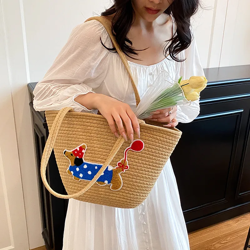 BAODIDAISHU Knit Basket Bag Shoulder Bag Women's Brown/White-4