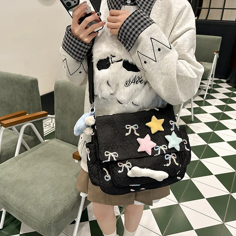 BAODIDAISHU Nylon One Shoulder Backpack, Crossbody Bag Women's White/Pink/Black/Blue-13