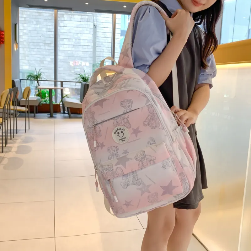 BAODIDAISHU Nylon Fabric Backpack And Laptop Bag Unisex Gray/Purple/Blue/Pink-12