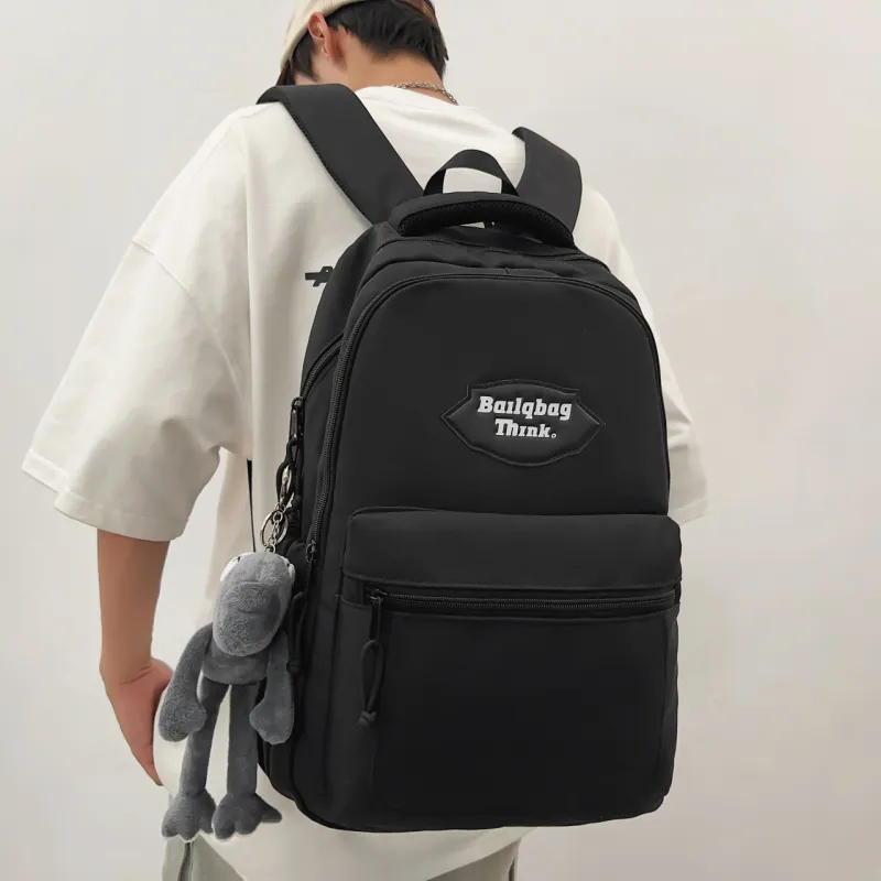BAODIDAISHU Nylon Backpack Unisex Black/Gray/Coffee & Light Blue/Coffee & Khaki-7