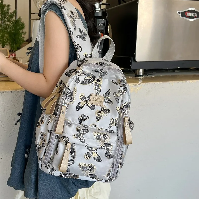 BAODIDAISHU Composite Cloth Backpack Small Backpack Medium Size Women's Light Blue/Black/Pink/Silver-16