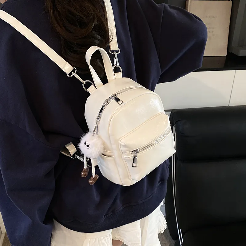 BAODIDAISHU PU Small Backpack Women's White/Light Gray/Black/Blue/Pink-4