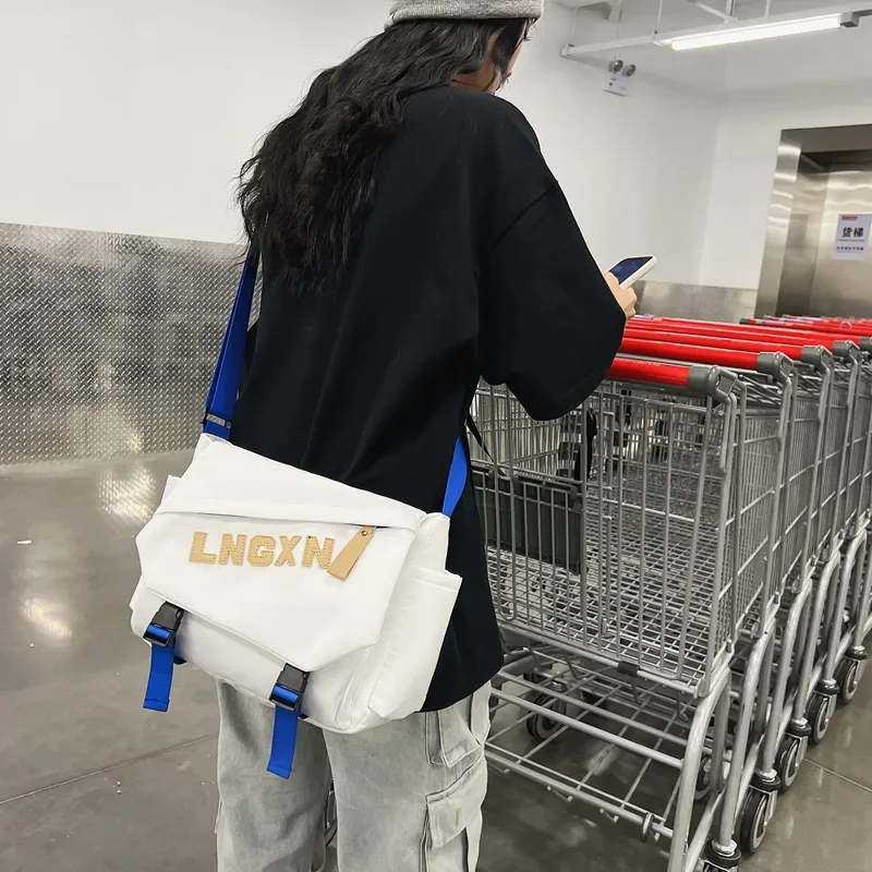 BAODIDAISHU Nylon Messenger Bag Crossbody Bags Regular Unisex White/Black/Blue-3