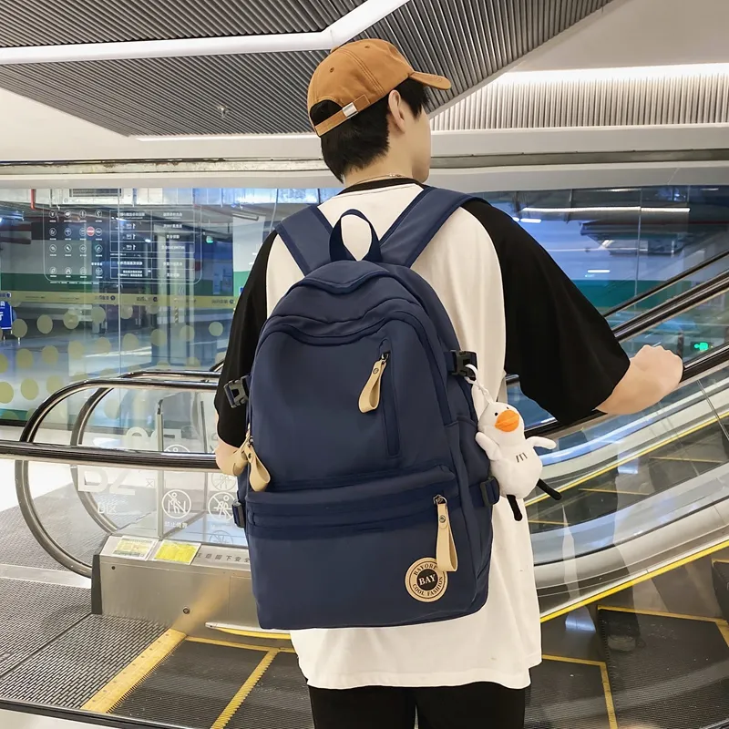 BAODIDAISHU Nylon Backpack Regular Unisex White/Black/Red/Blue-11