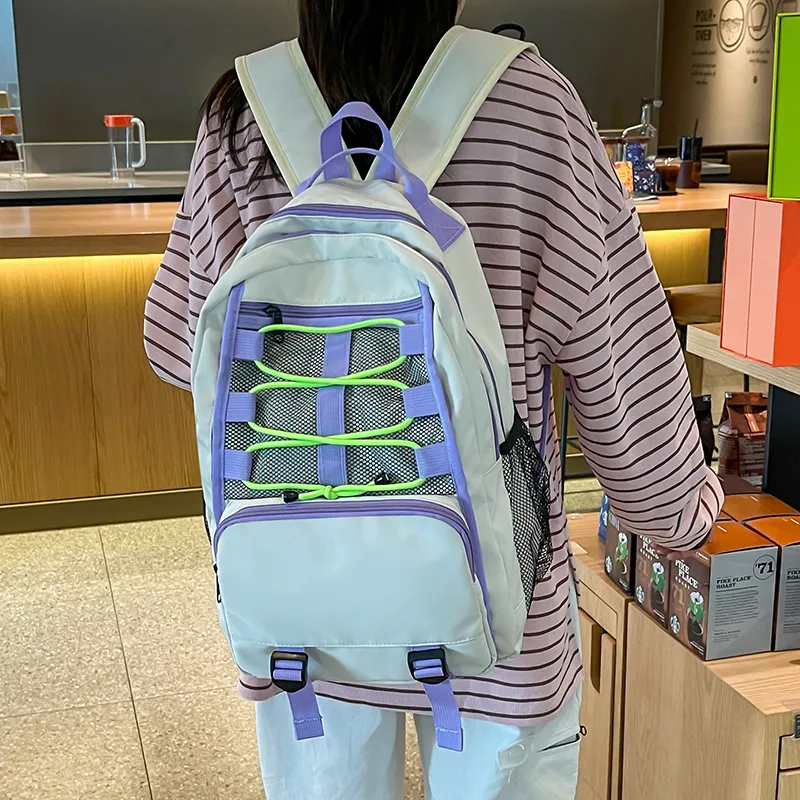 BAODIDAISHU Nylon Backpack Laptop Bag Regular Unisex Ecru/Gray/Black/Blue-4