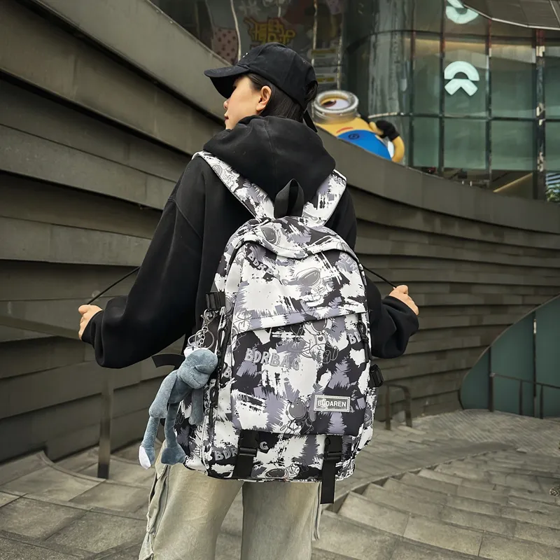 BAODIDAISHU Nylon Comfortable Bib & Brace Backpack Unisex Black/White/Blue-5