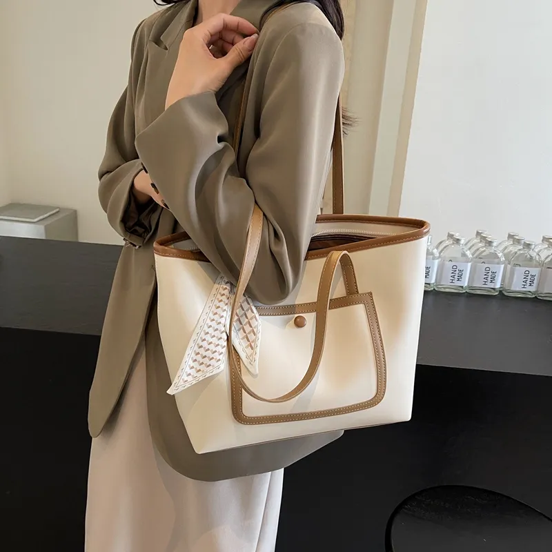 BAODIDAISHU PU Tote Bag Shoulder Bag Women's Ecru/Black/Khaki/Brown-1