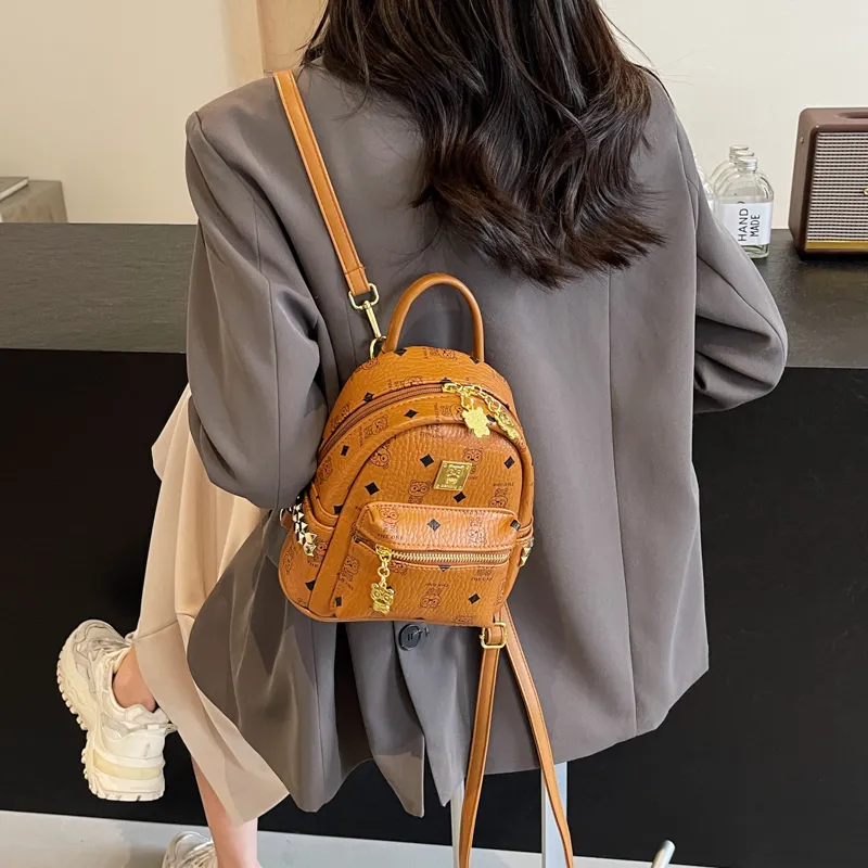 BAODIDAISHU Pu Small Backpack Small Size Women's Ecru/Pink/Brown-16