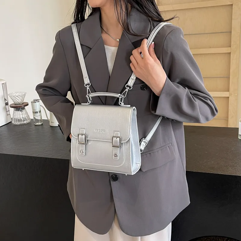 BAODIDAISHU PU Crossbody Bag, Handbag, Backpack Regular Women's Ecru/Silver/Black/Pink-8