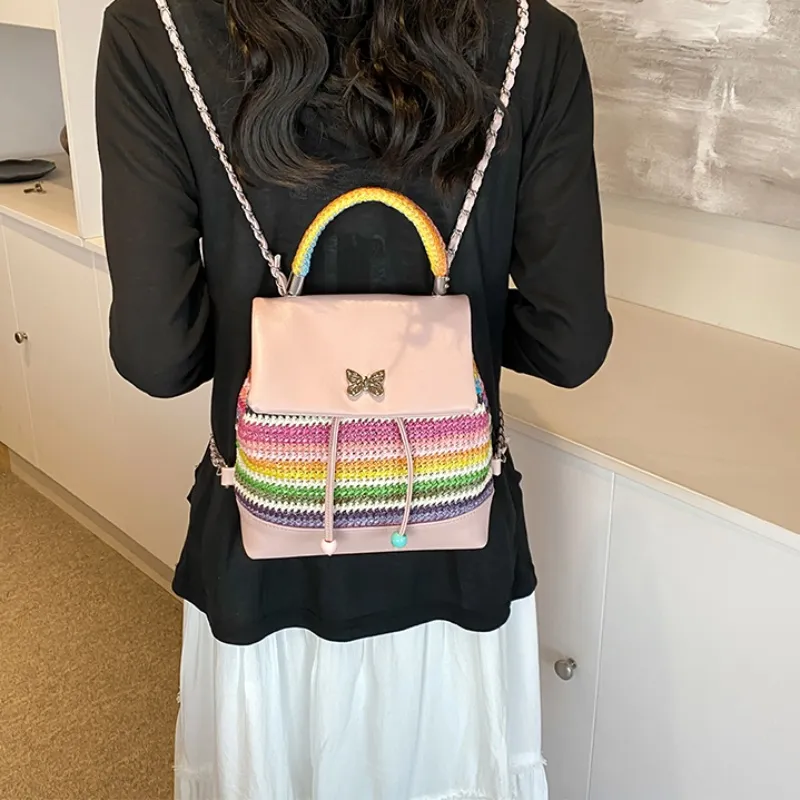 BAODIDAISHU PU Small Backpack Handbag Backpack Regular Women's Silver Green Pink-11