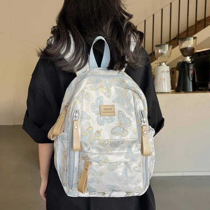 BAODIDAISHU Composite Cloth Backpack Small Backpack Medium Size Women's Light Blue/Black/Pink/Silver-1