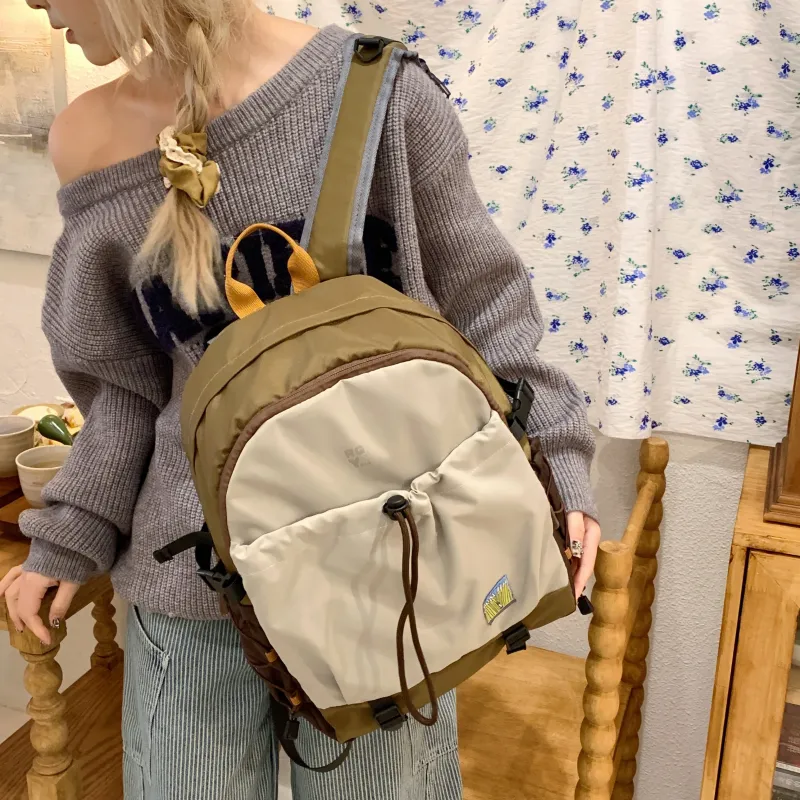 BAODIDAISHU Nylon Fabric Backpacks Unisex Green/Brown-9