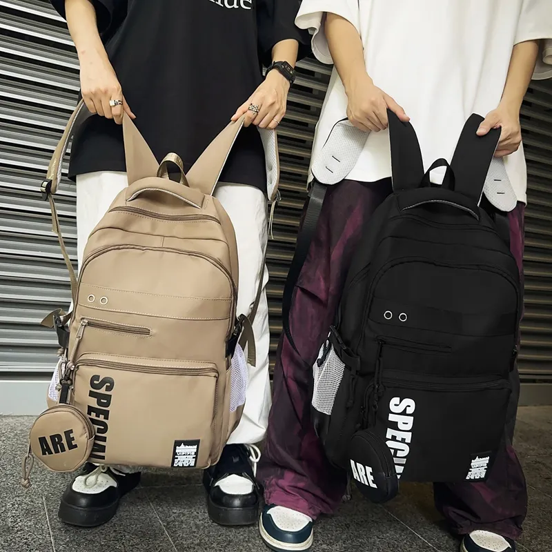 BAODIDAISHU Nylon Backpack Regular Unisex Blue/Pure Black/Black & Green/White & Black/Khaki-10