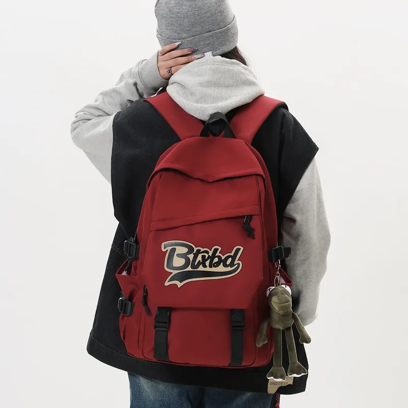 BAODIDAISHU Nylon Fabric Backpack Medium Size Unisex White/Gray/Black/Red-10