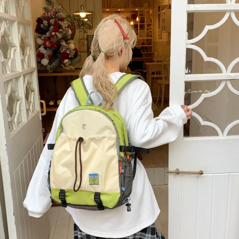 BAODIDAISHU Nylon Fabric Backpacks Unisex Green/Brown-2