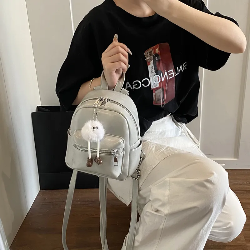 BAODIDAISHU PU Small Backpack Women's White/Light Gray/Black/Blue/Pink-10