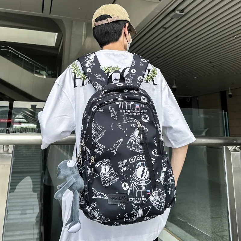 BAODIDAISHU Nylon Backpack Laptop Bag Regular Unisex White, Black-5