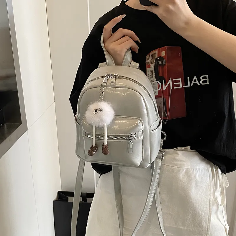 BAODIDAISHU PU Small Backpack Women's White/Light Gray/Black/Blue/Pink-8