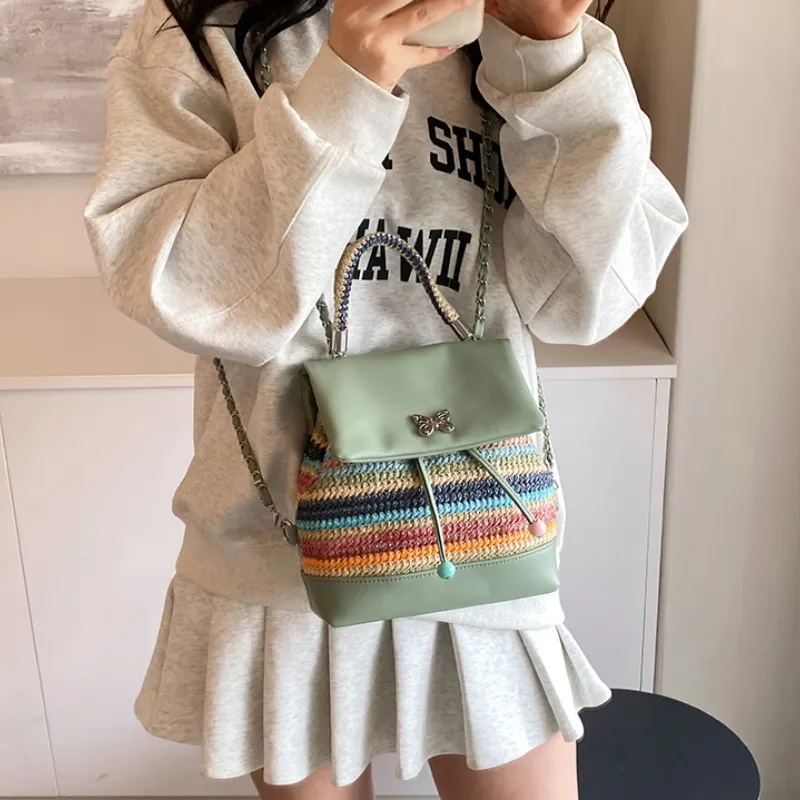 BAODIDAISHU PU Small Backpack Handbag Backpack Regular Women's Silver Green Pink-7
