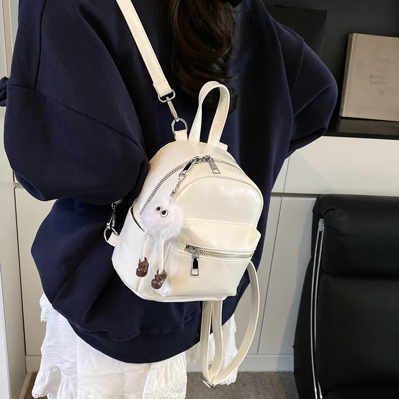 BAODIDAISHU PU Small Backpack Women's White/Light Gray/Black/Blue/Pink-5