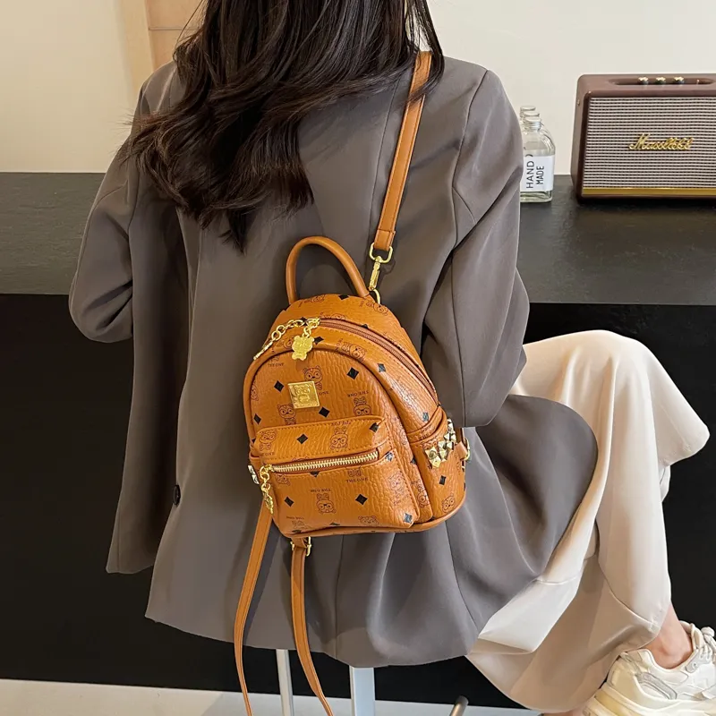 BAODIDAISHU Pu Small Backpack Small Size Women's Ecru/Pink/Brown-18
